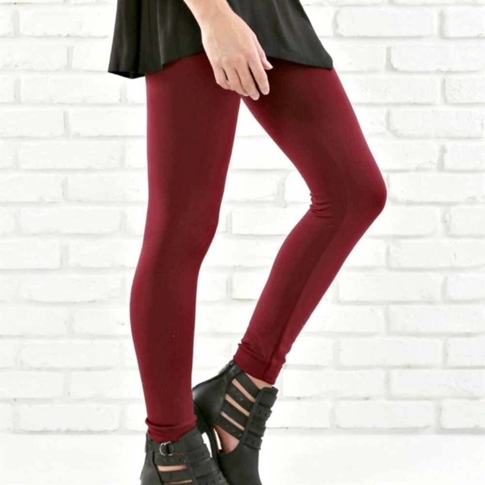 Burgundy Fleece Lined Leggings